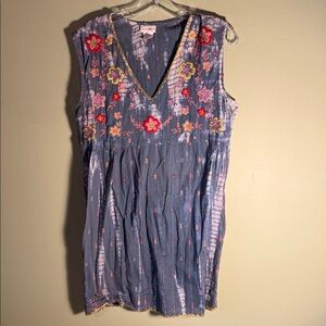 Natural Life Embroidered Floral Boho Sleeveless Tunic Dress Sz L